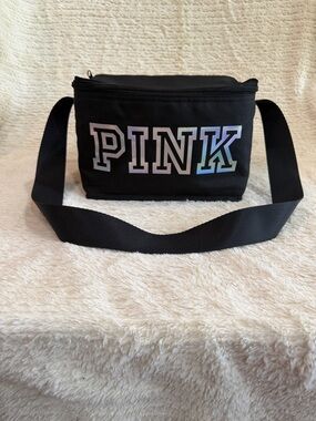 PINK Victoria's Secret Black Insulated lunch bag with Iridescent Logo
